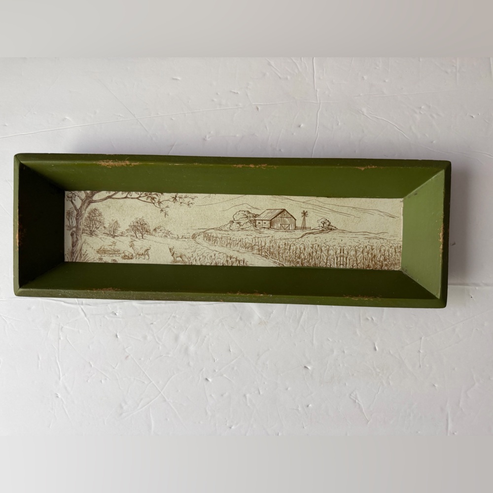 Michel Design Works Landscape Goats Trees Houses Wood tray 16”